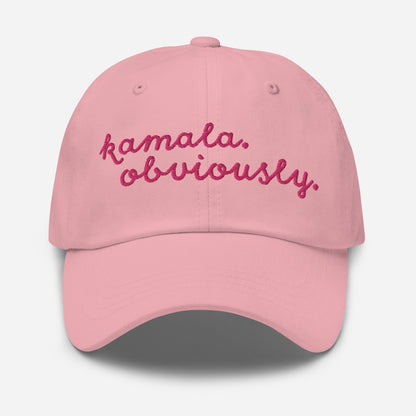 Kamala Obviously embroidered pink cap front view