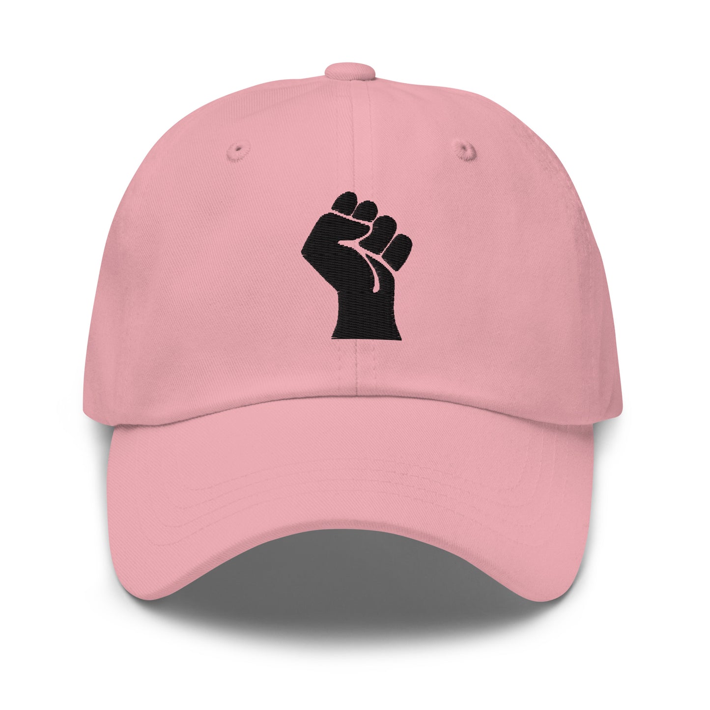Pink Black On Black Power Fist Embroidered Baseball Cap merging soft color with bold black empowerment symbolism.