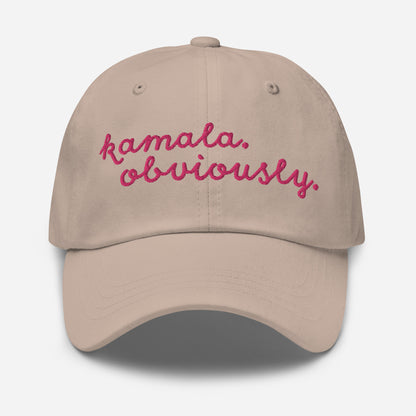 Kamala Obviously embroidered beige cap front view