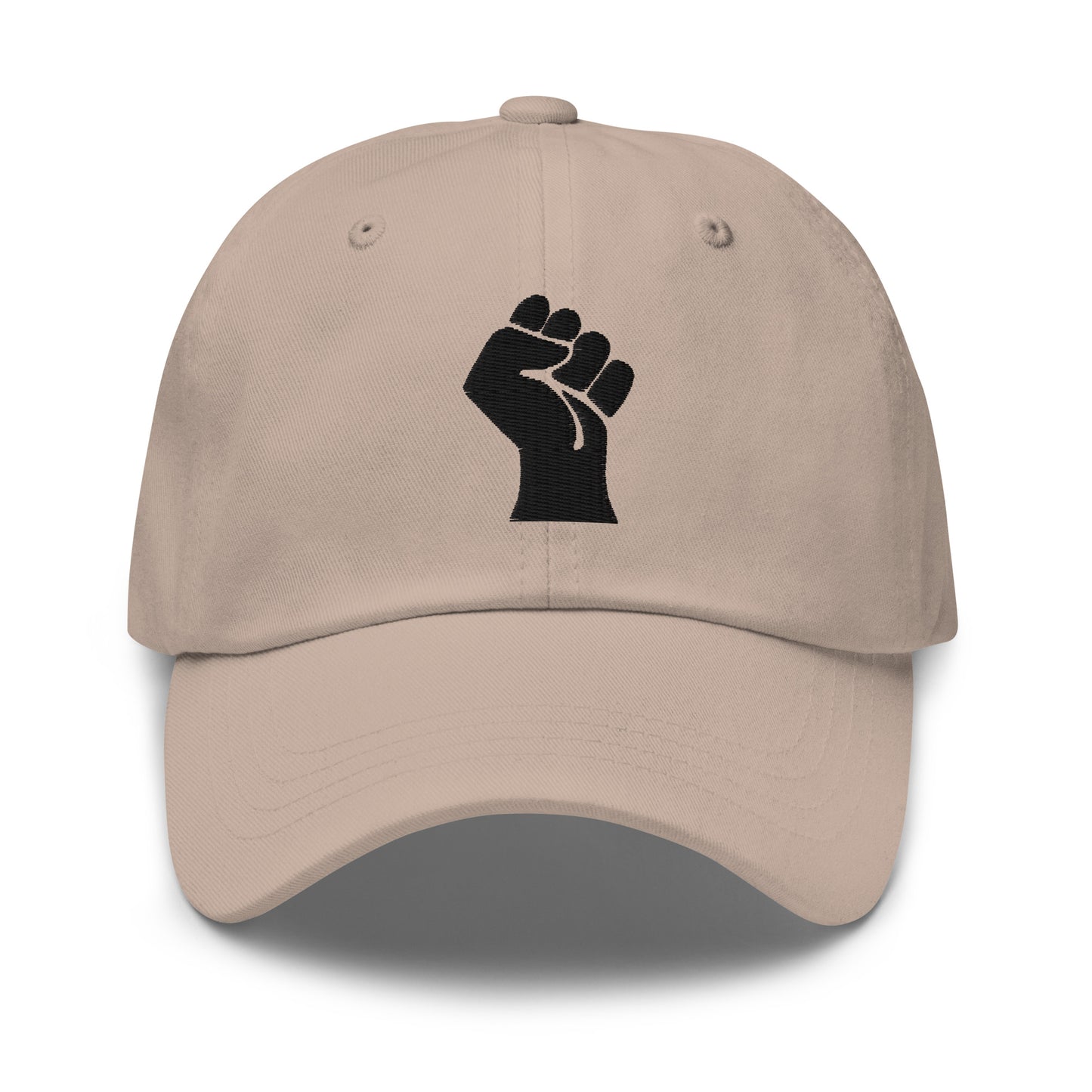 Stone Black On Black Power Fist Embroidered Baseball Cap offering a neutral tone with a strong cultural statement.