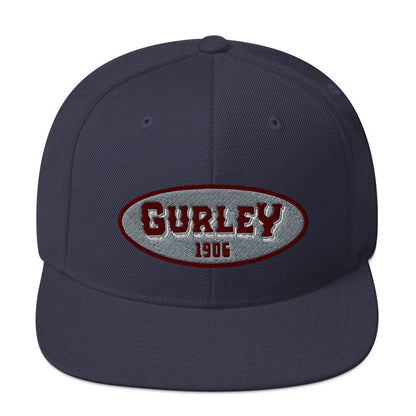 a blue hat with the word gurley on it