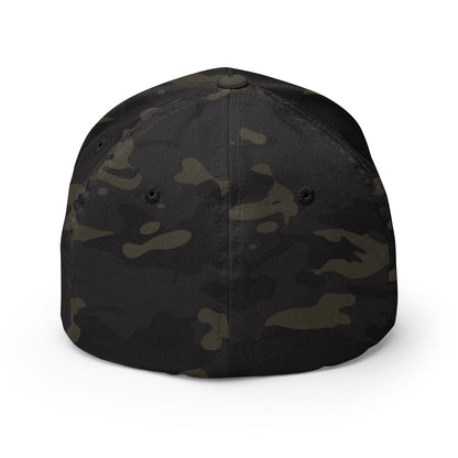 Rear view of 369th Harlem Hellfighters Flexfit® Cap in black camo. Closed back design with seamless fit and subtle camo pattern.