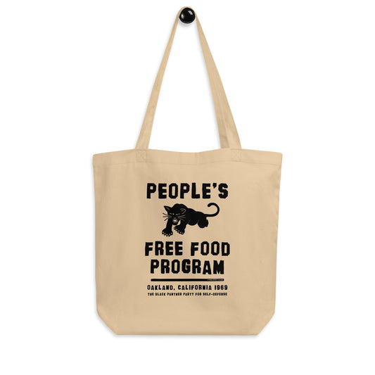 Beige eco tote bag with Black Panther Party Free Food logo, organic cotton, sustainable shopping bag