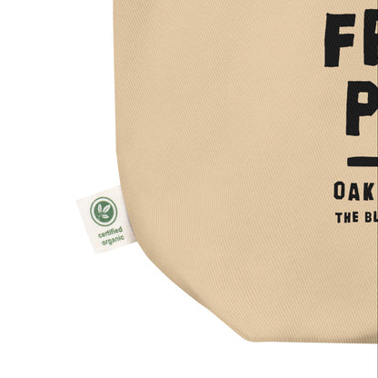 Beige reusable tote bag with Black Panther Party Free Food graphic, eco-friendly grocery bag