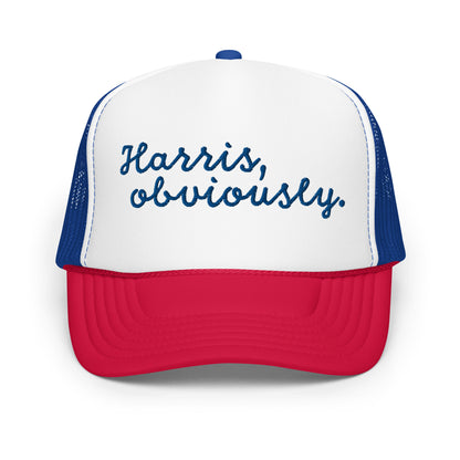 Red and blue Harris Obviously retro trucker hat front view