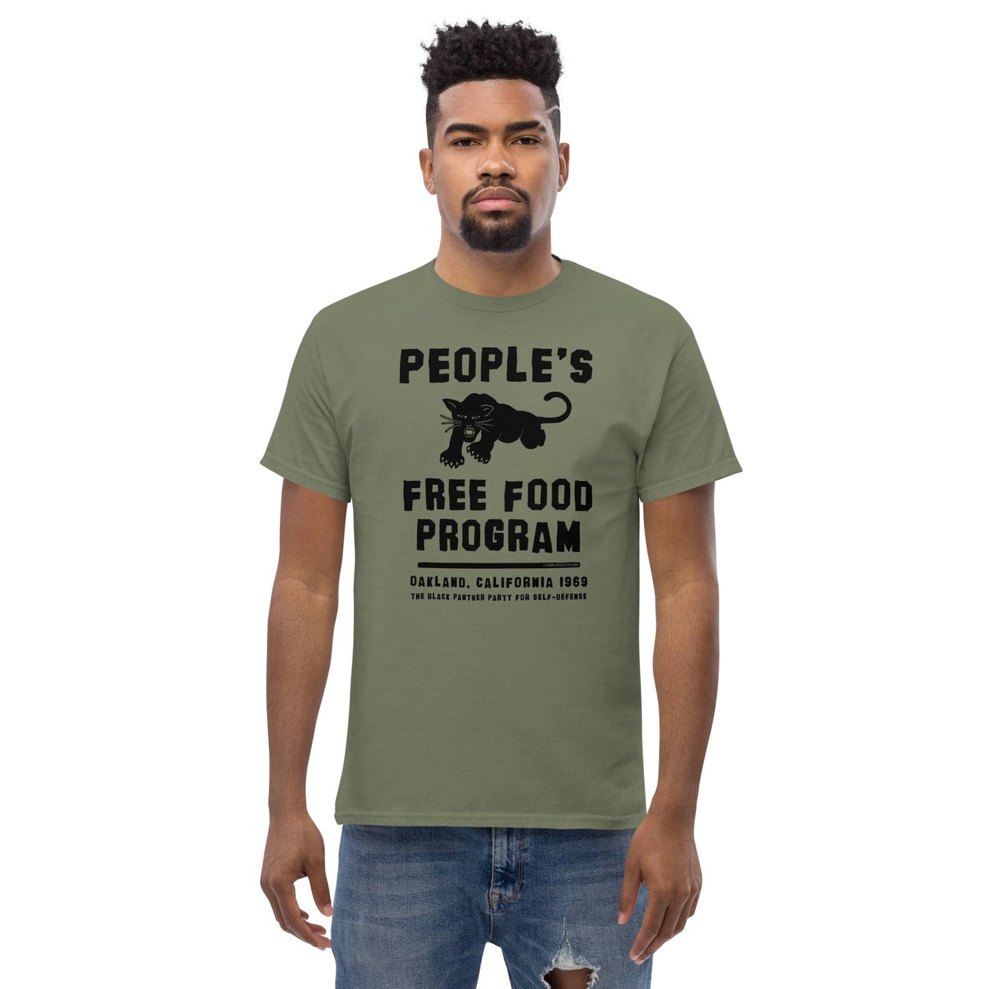 a man wearing a t - shirt that says people's free food program