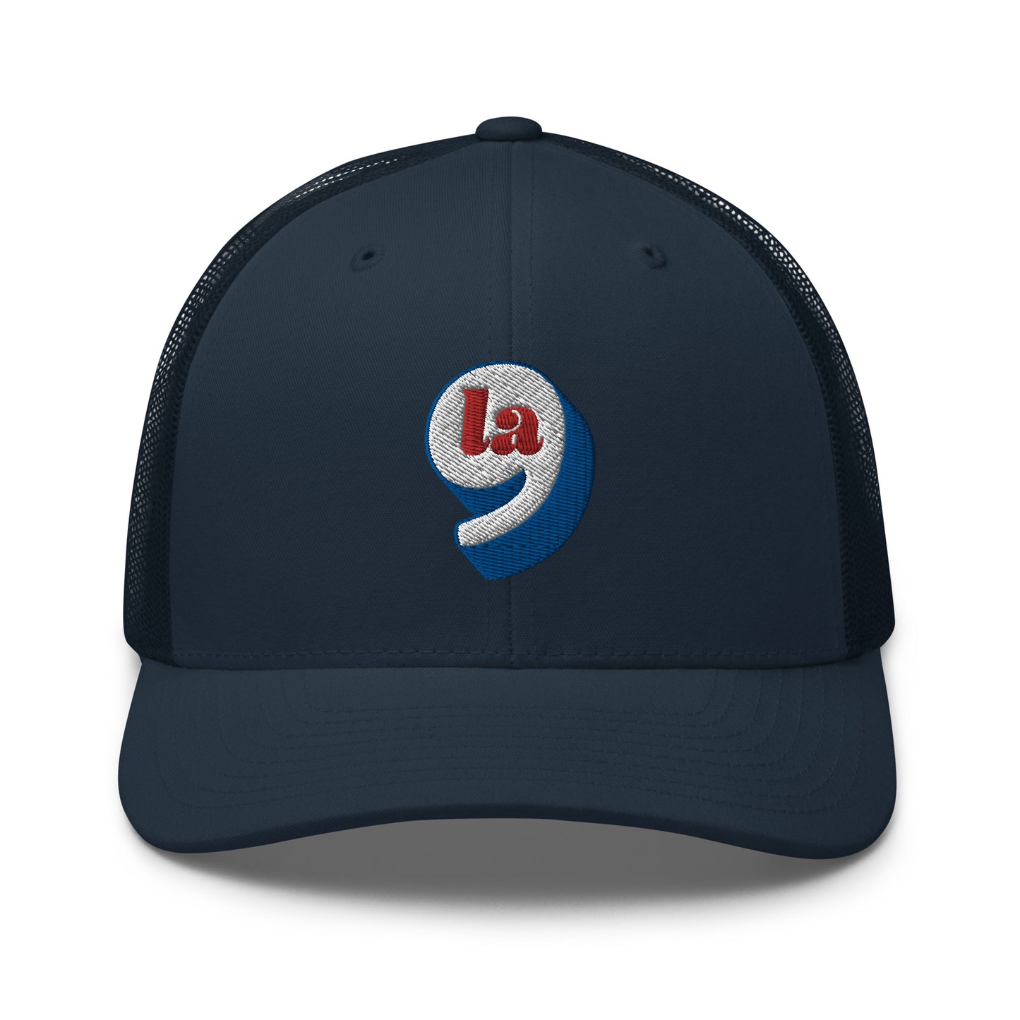 Black mesh Red White Blue Comma La Harris Trucker Cap