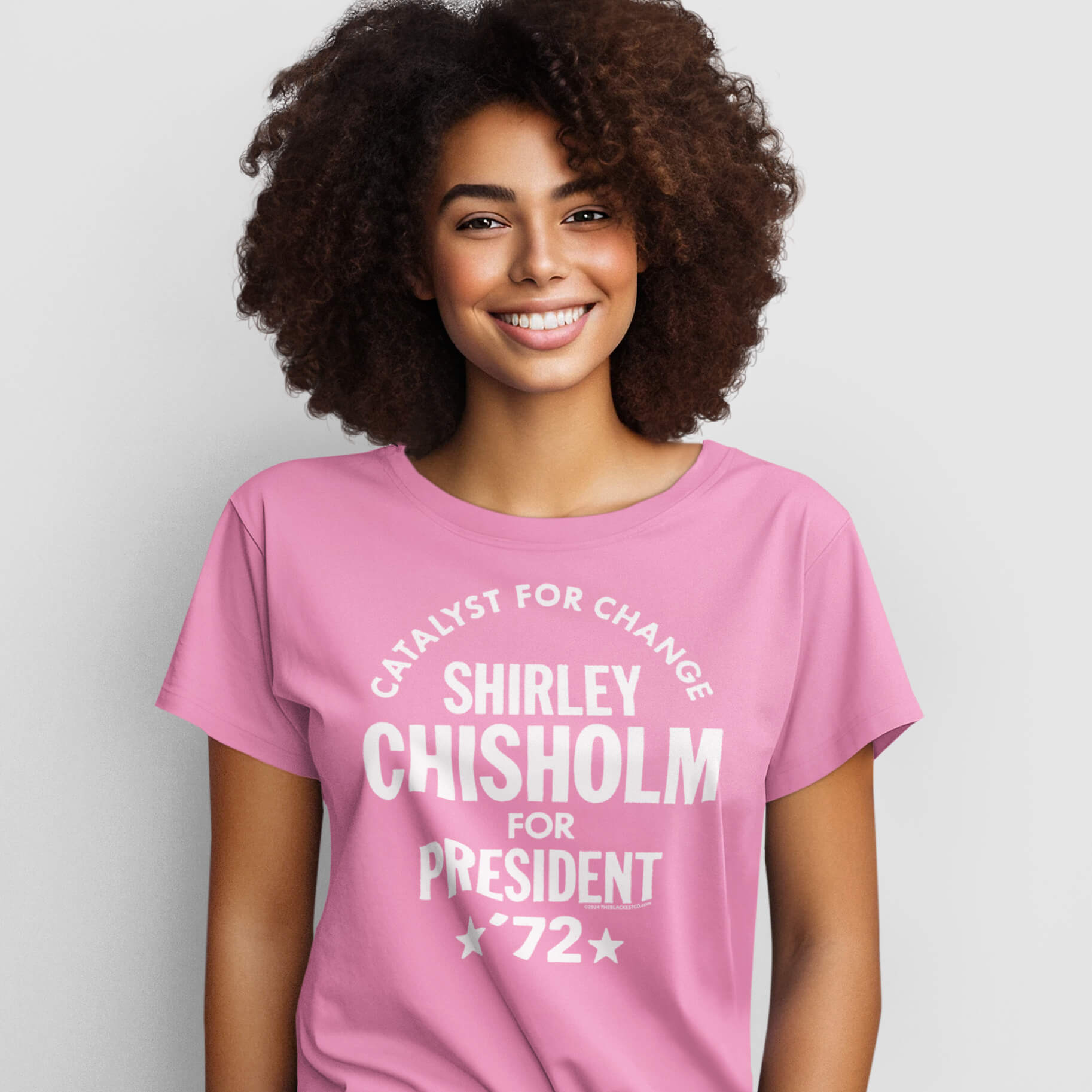 Woman in pink Shirley Chisholm For President 72 T-Shirt