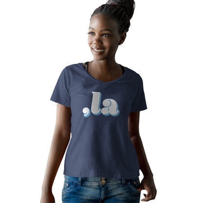 Model wearing Comma-La Kamala Harris 2024 V-Neck T-Shirt