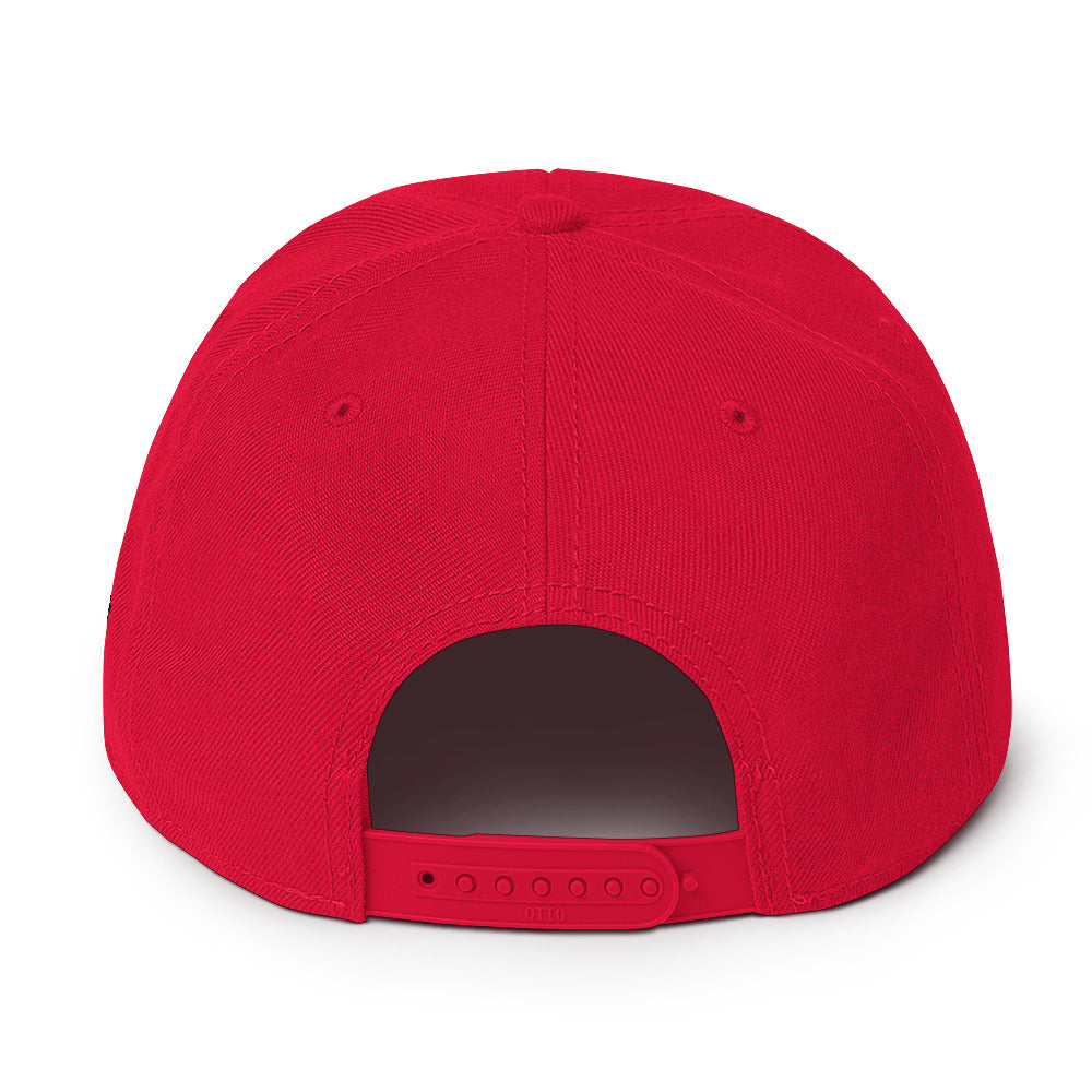 red snapback hat