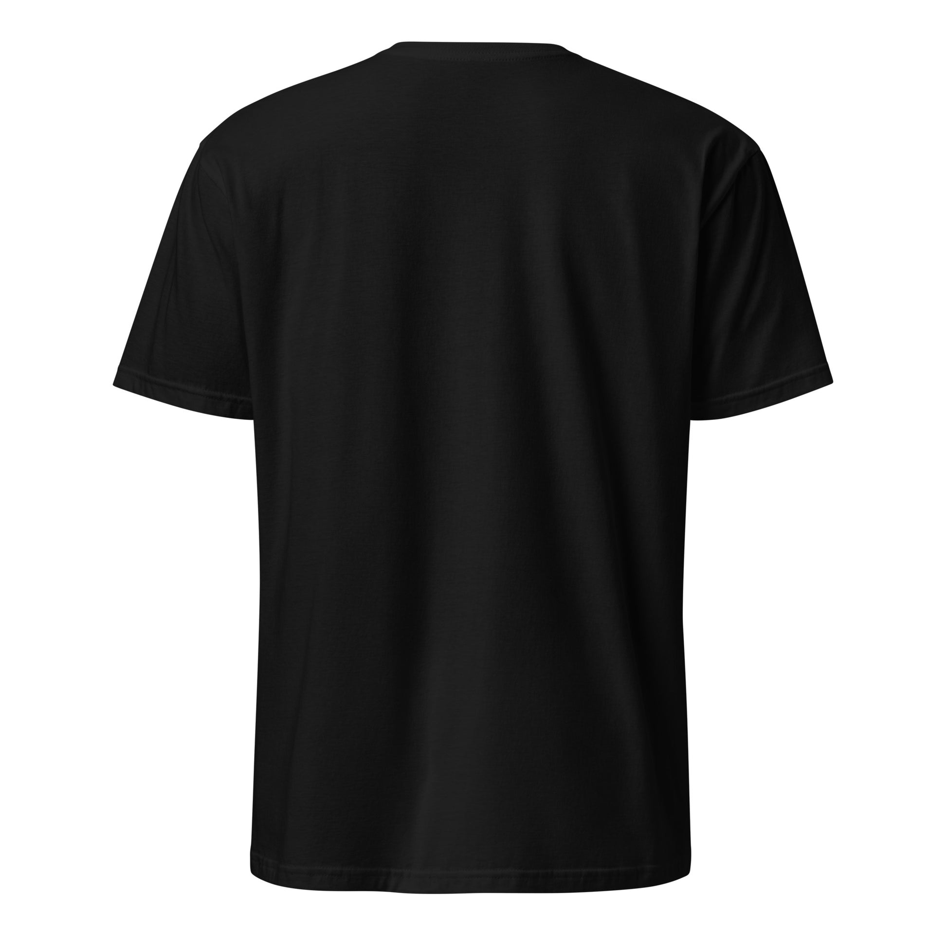 back of a black t - shirt on white background