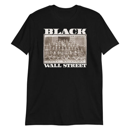 a black t - shirt with a picture of a group of people of black wall street