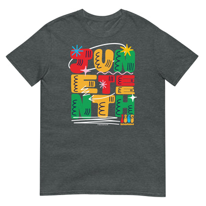 a grey t - shirt with a colorful design with the words juneteenth on it