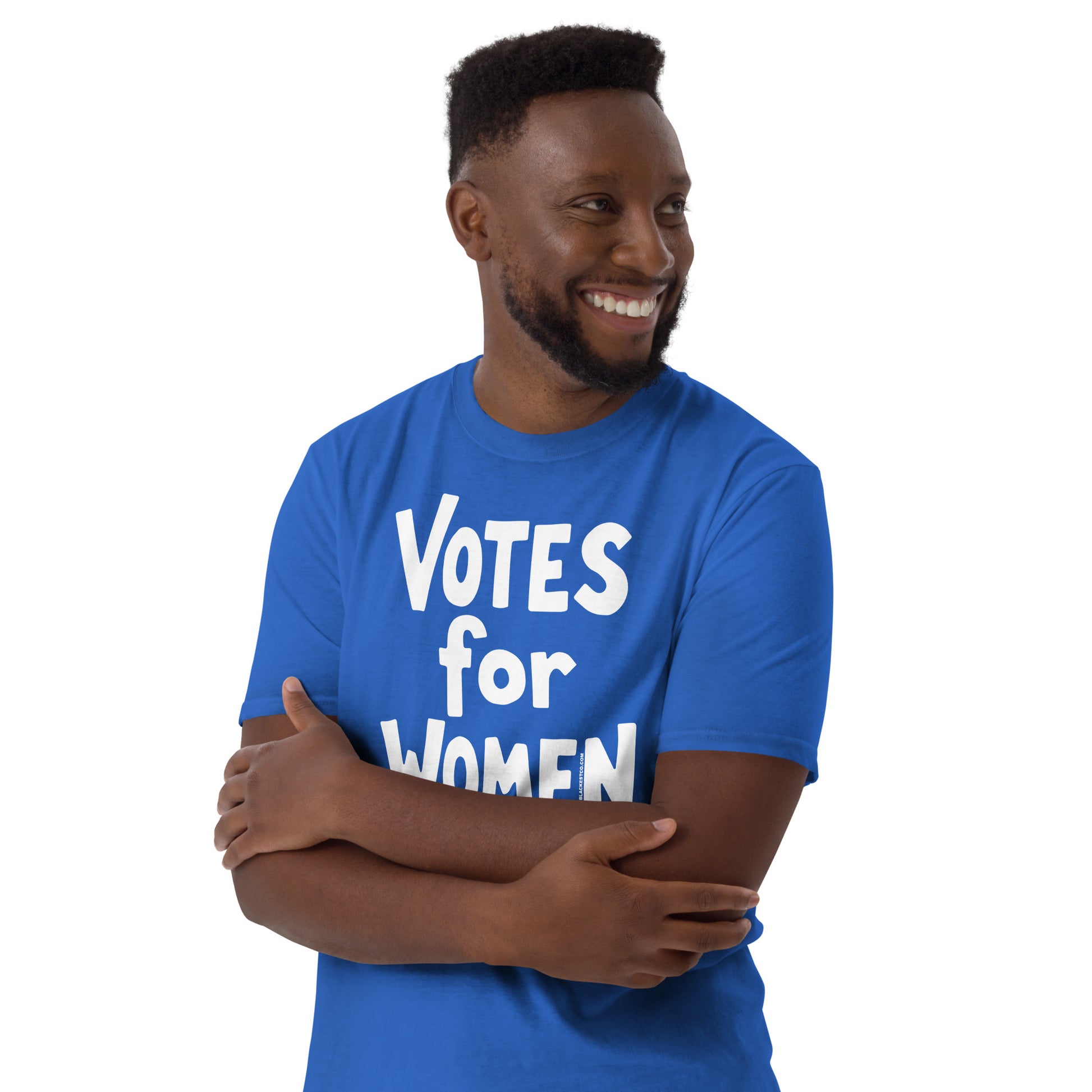 Smiling man in blue Votes For Women Election 2024 T-Shirt