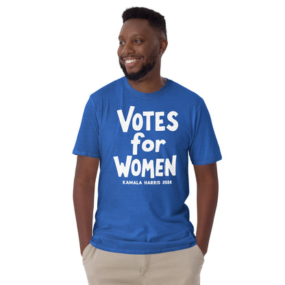 Man wearing blue Votes For Women Election 2024 T-Shirt