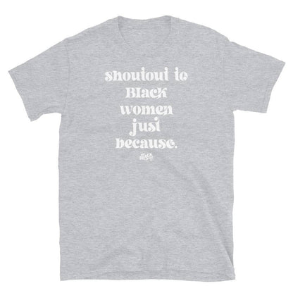 a grey t - shirt with white lettering that says, should't it be