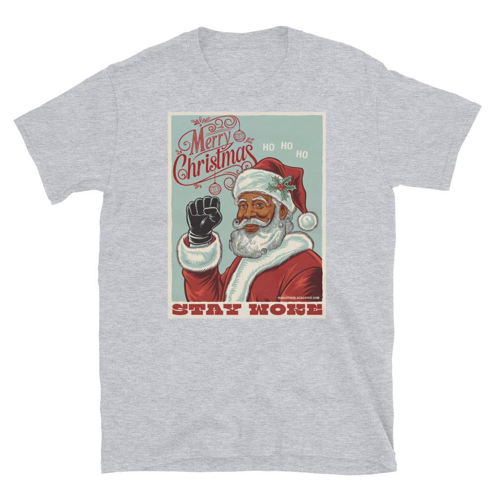 Heather gray Black Santa Stay Woke graphic t-shirt