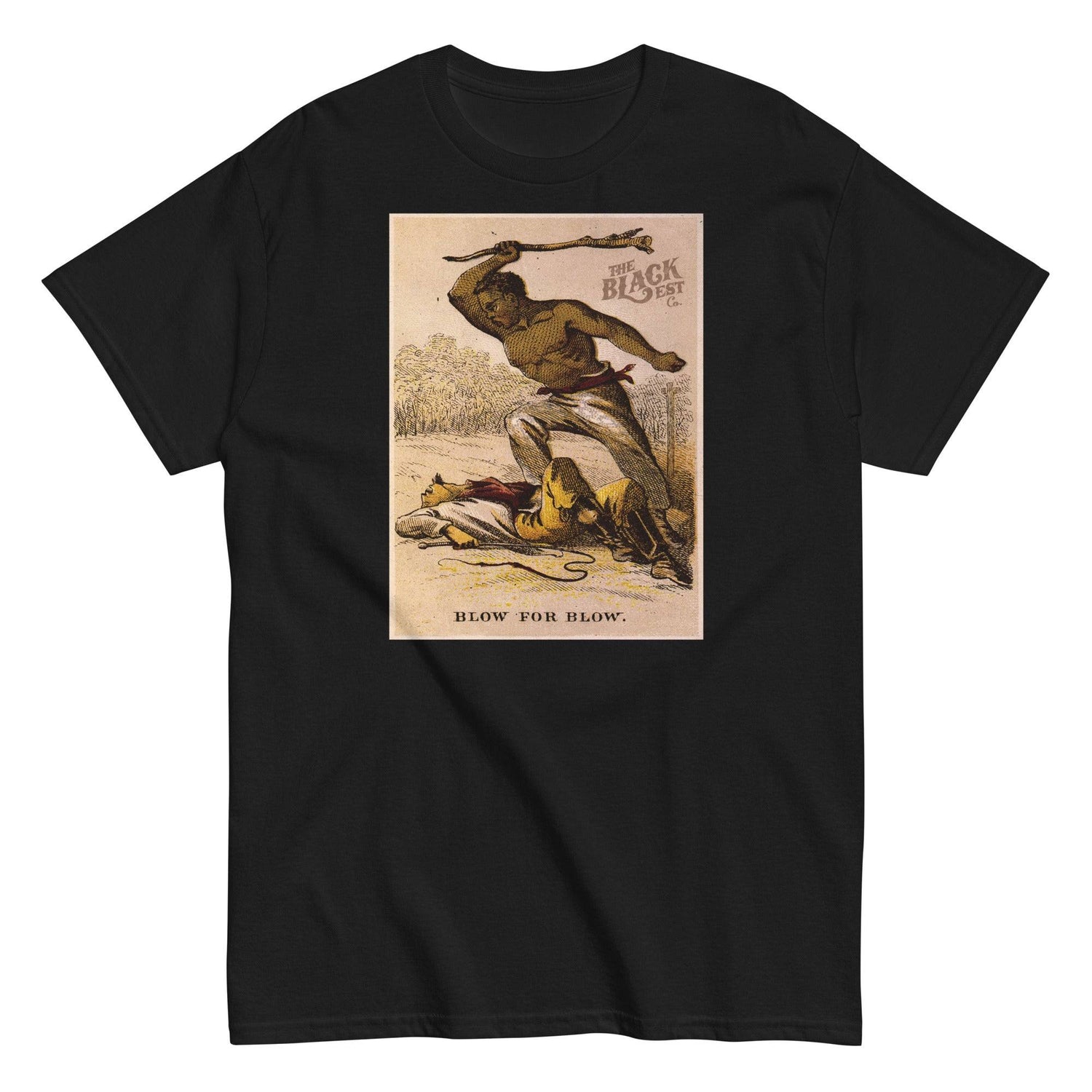 Blow For Blow | The Slave in 1863 Card Series T-Shirt in black with historic resistance artwork. A tee honoring Black culture and civil rights and real Black history.