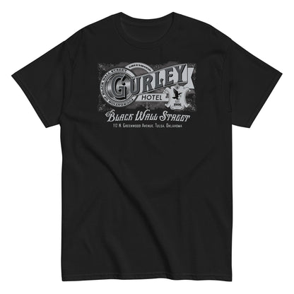 Navy blue Gurley Hotel vintage graphic T-shirt with Black Wall Street logo