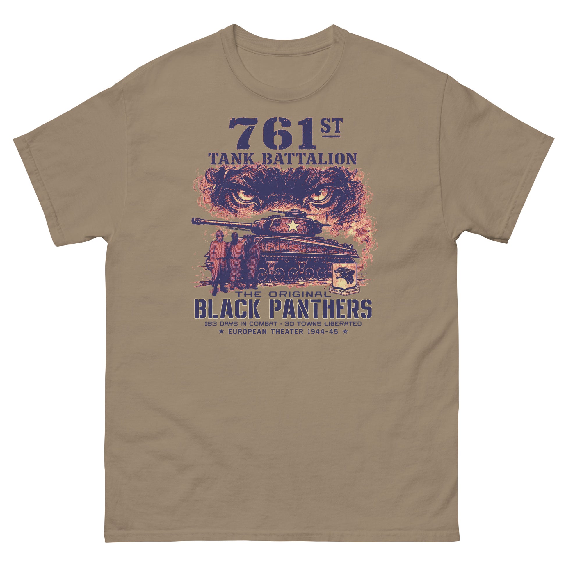 brown savannah Black Panthers WWII tank battalion graphic tee