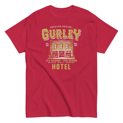 red Gurley American Original unisex T-shirt with historic Tulsa hotel graphic in vintage style