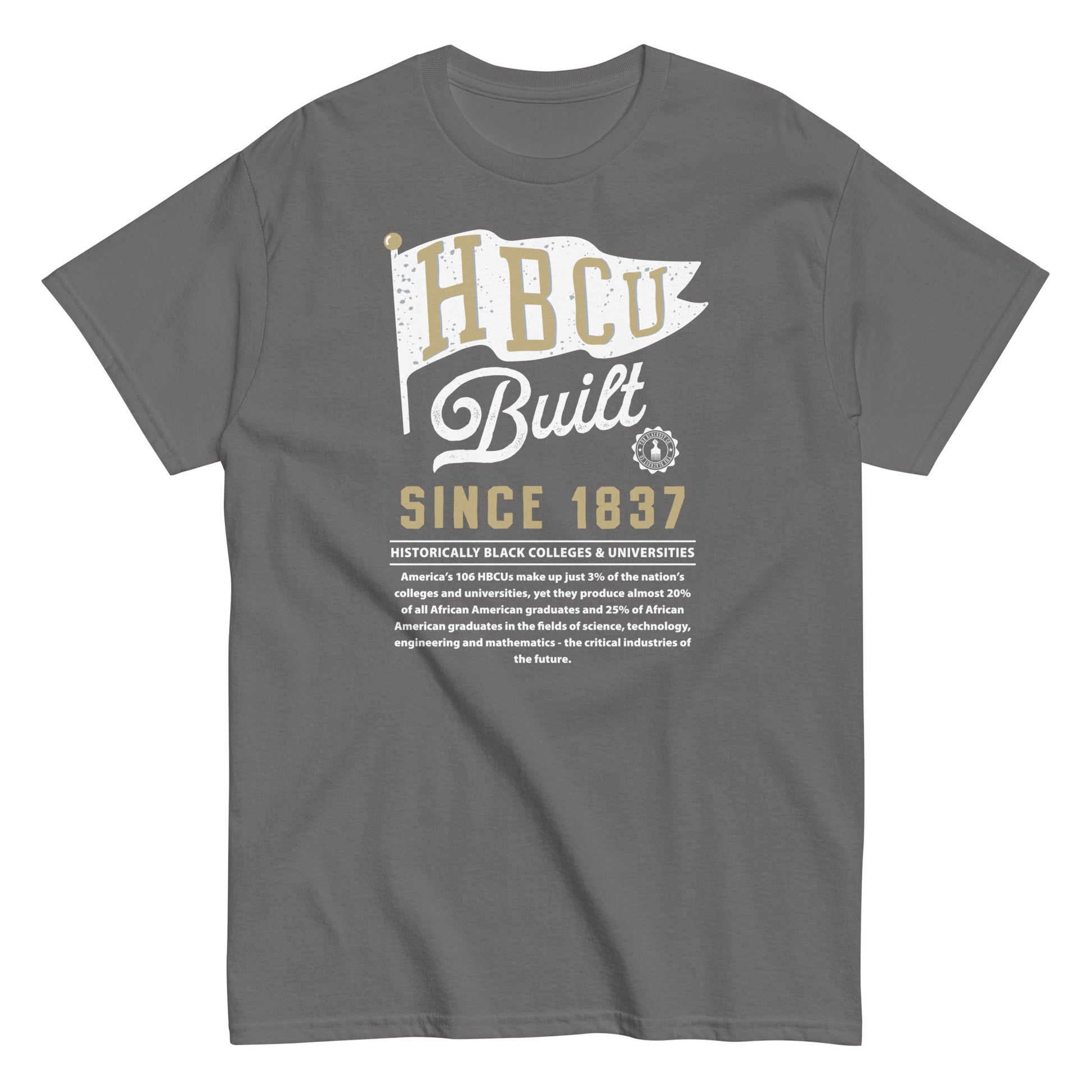 grey HBCU Built unisex graphic T-shirt celebrating Black colleges and universities pride