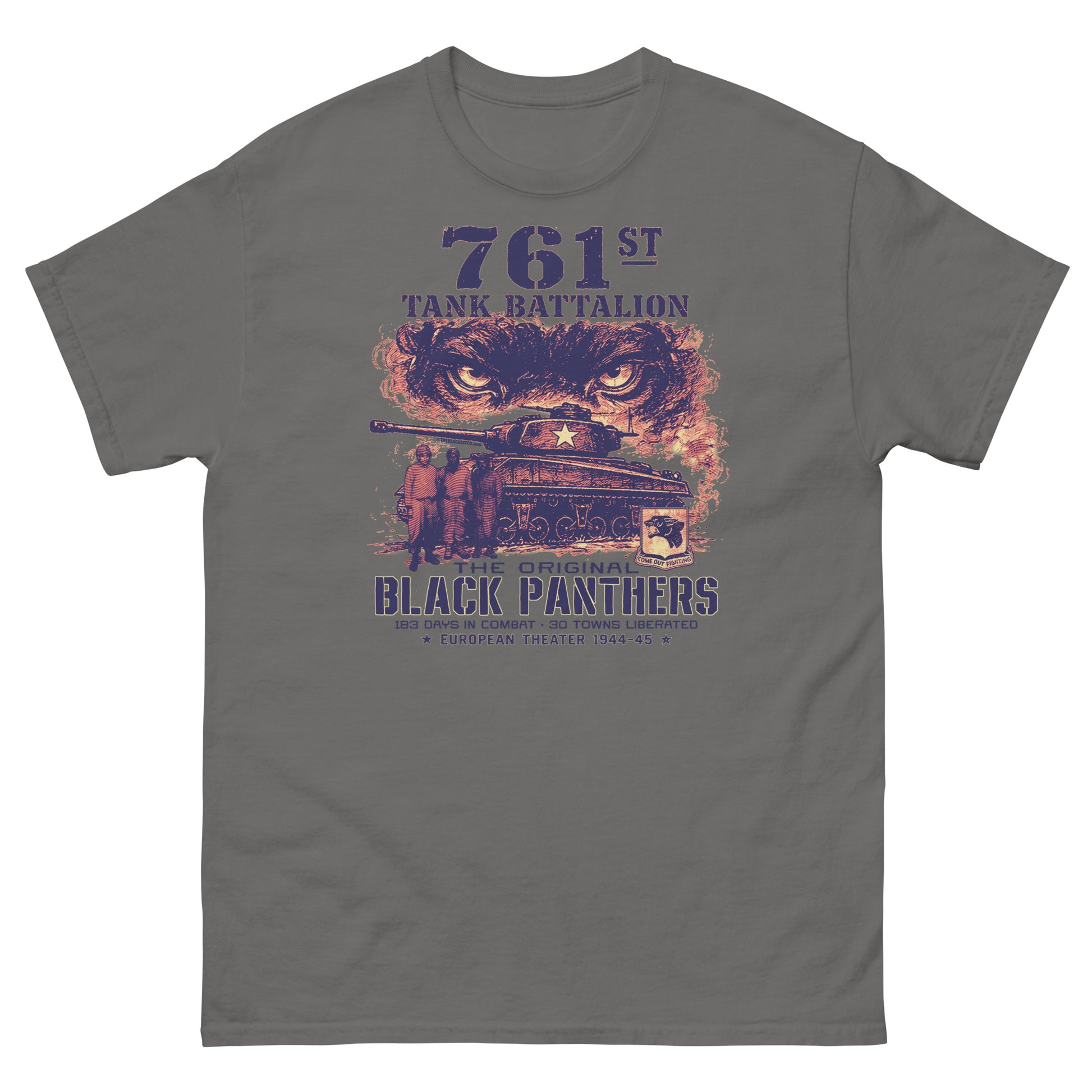 granite Gray T-shirt with Black Panthers WWII graphic design