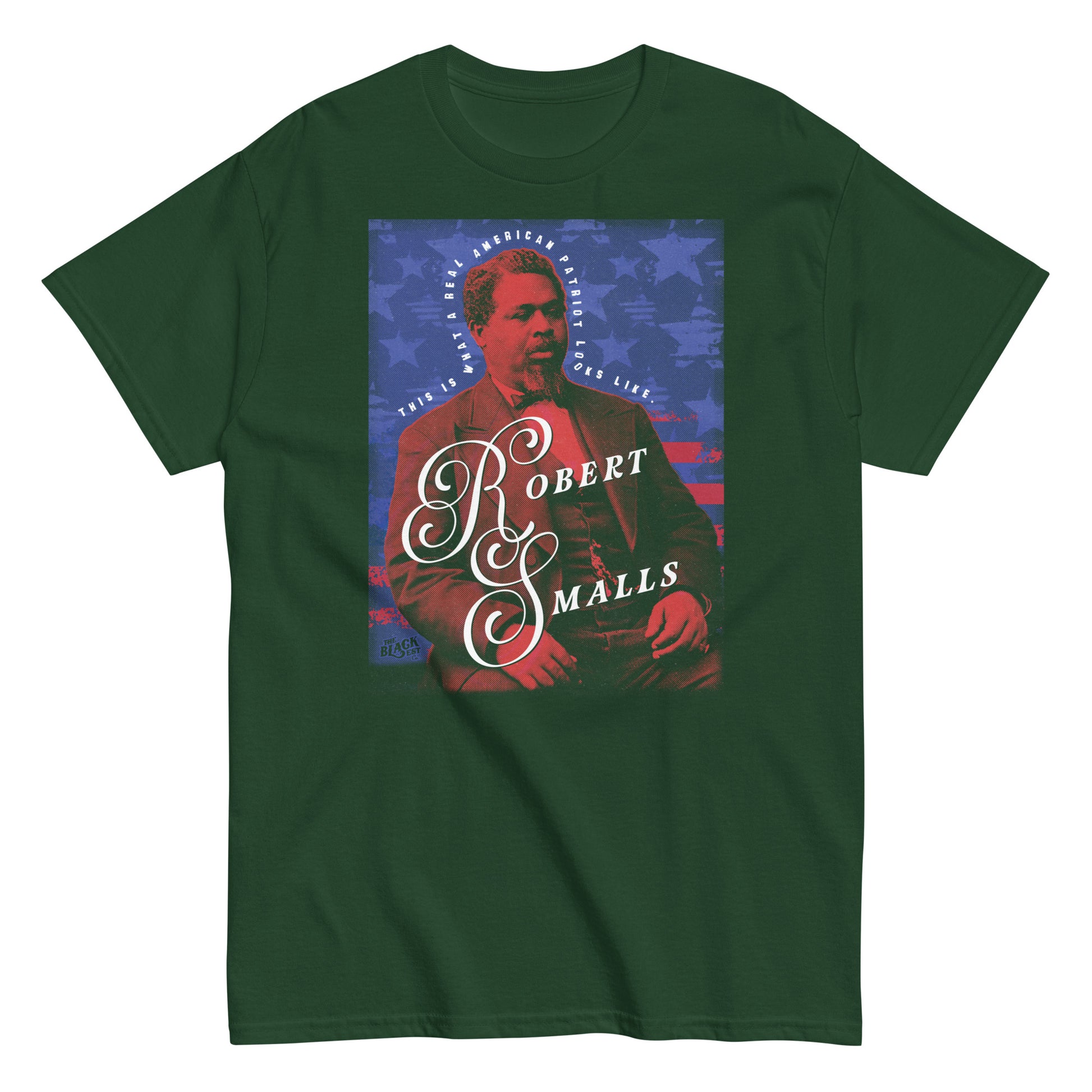Forest green Robert Smalls Real American Patriot Unisex T-shirt by TheBlackest Co., featuring vintage-style graphic and bold lettering.