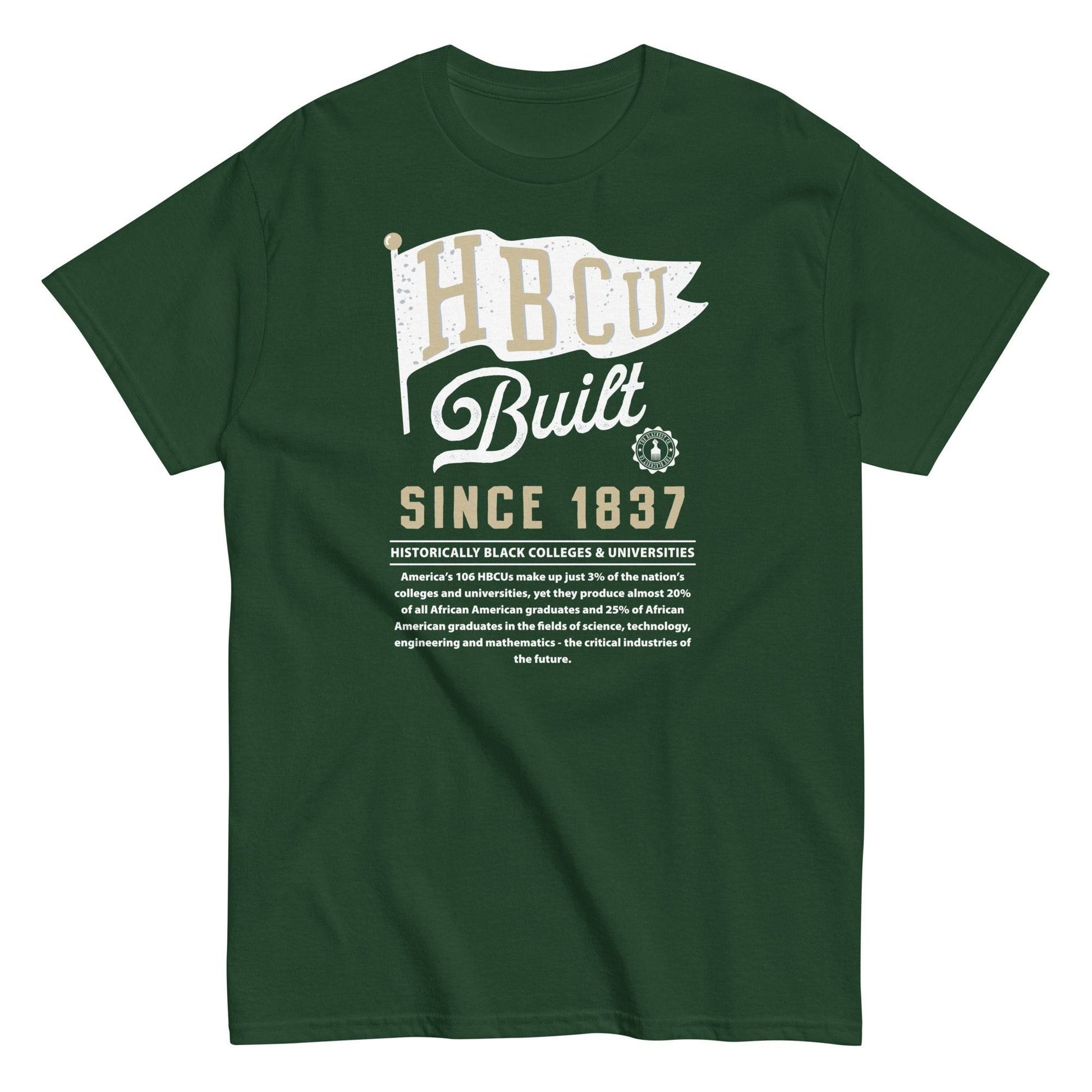 green HBCU Built unisex graphic T-shirt celebrating Black colleges and universities pride