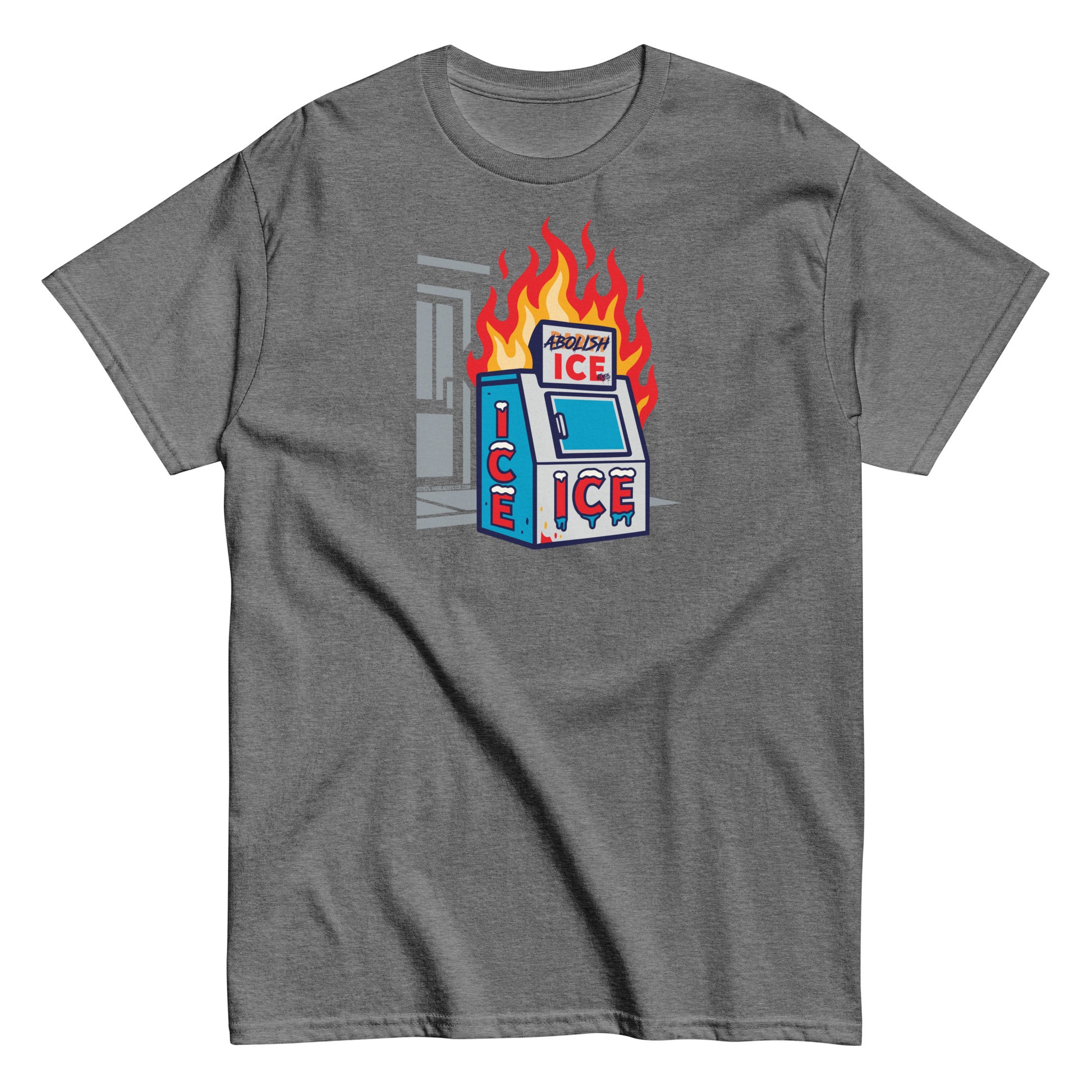 Heather gray Abolish ICE Statement Staple Unisex T-Shirt with bold protest illustration, part of TheBlackest Co.'s activist apparel line.
