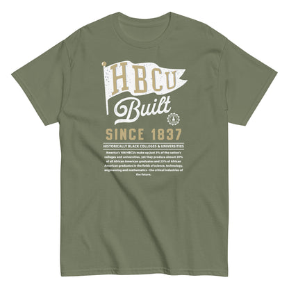 HBCU Built unisex graphic T-shirt in olive green with historical college pride design