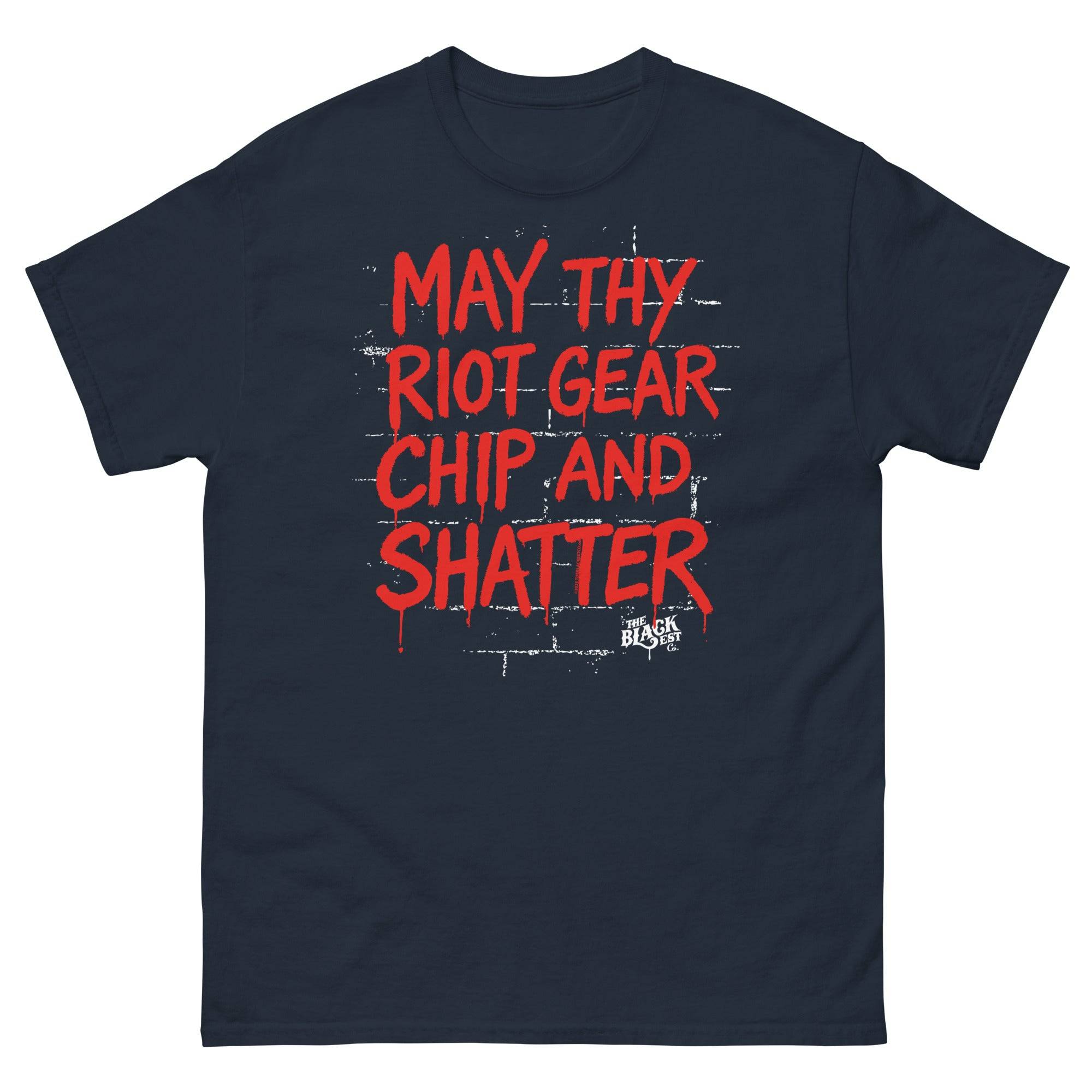 May Thy Riot Gear Chip And Shatter Staple T-Shirt by TheBlackest Co.
