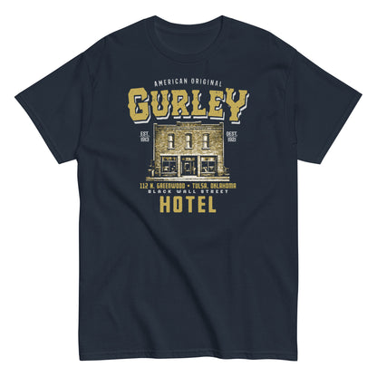 Navy Gurley American Original T-shirt with historic building graphic