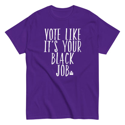 a purple t - shirt that says vote like it's your black job