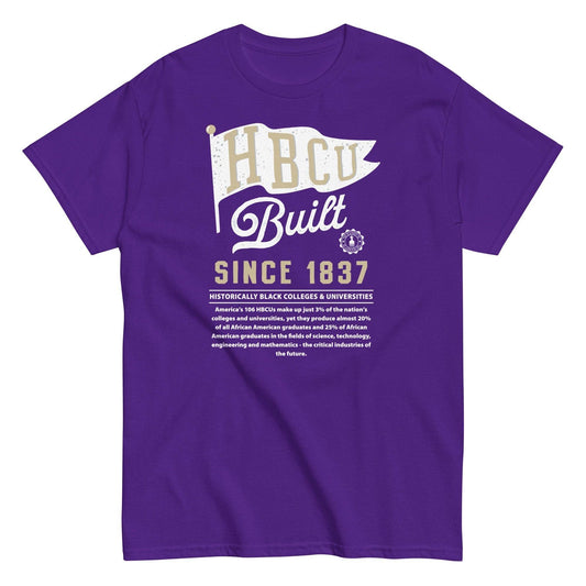 HBCU Built unisex graphic T-shirt in purple with college pride design