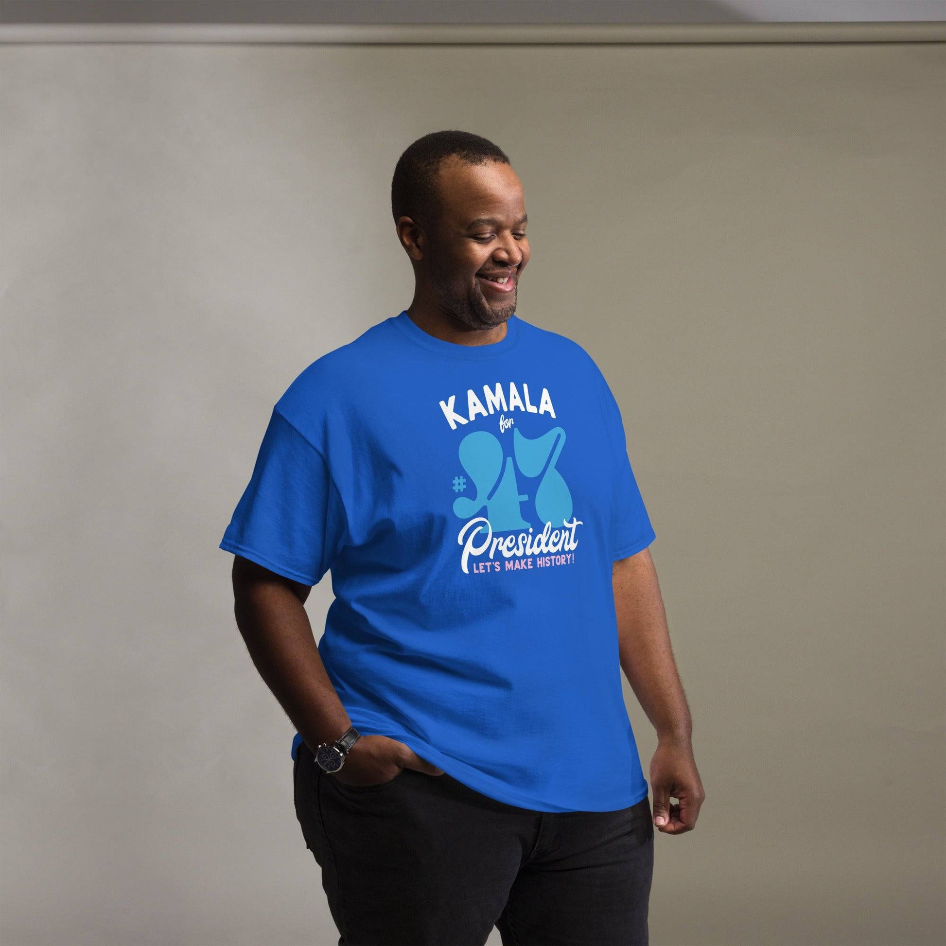 Man in blue Kamala Harris 47 Supporter T-Shirt