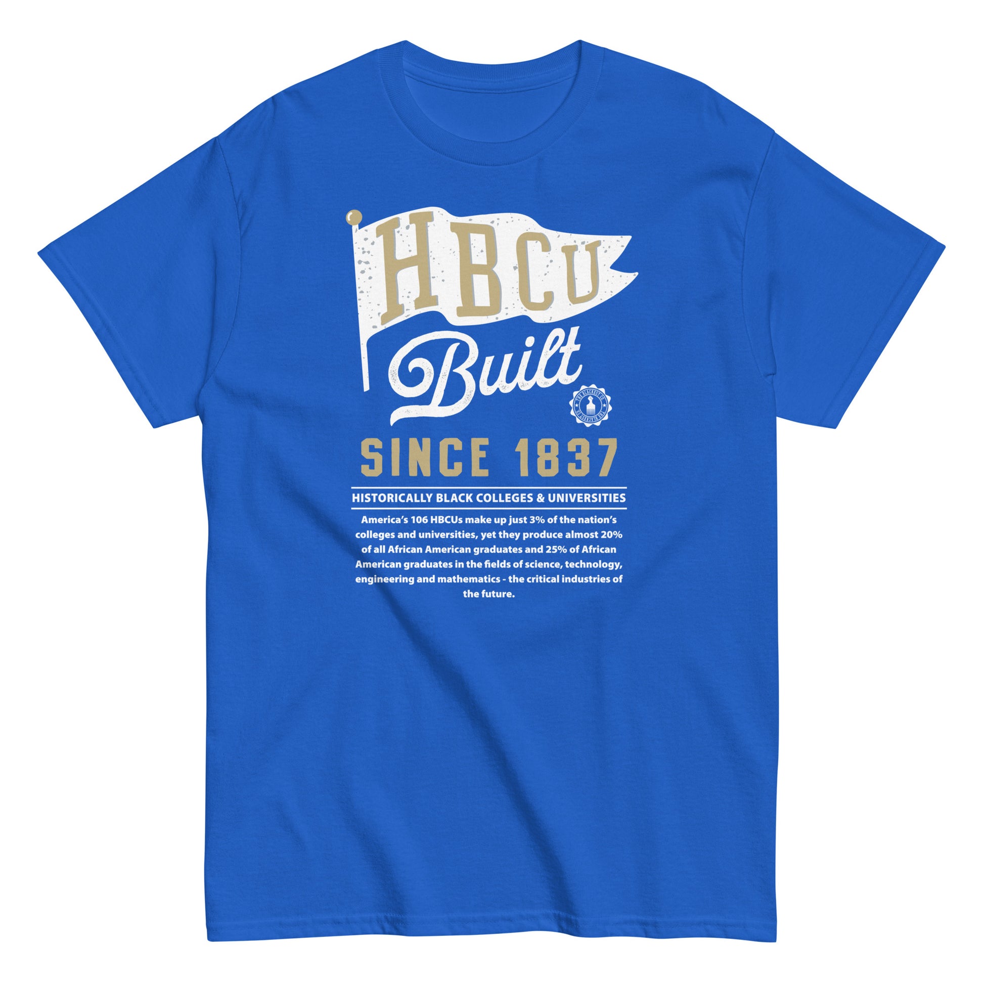 HBCU Built unisex graphic T-shirt in blue with college pride design