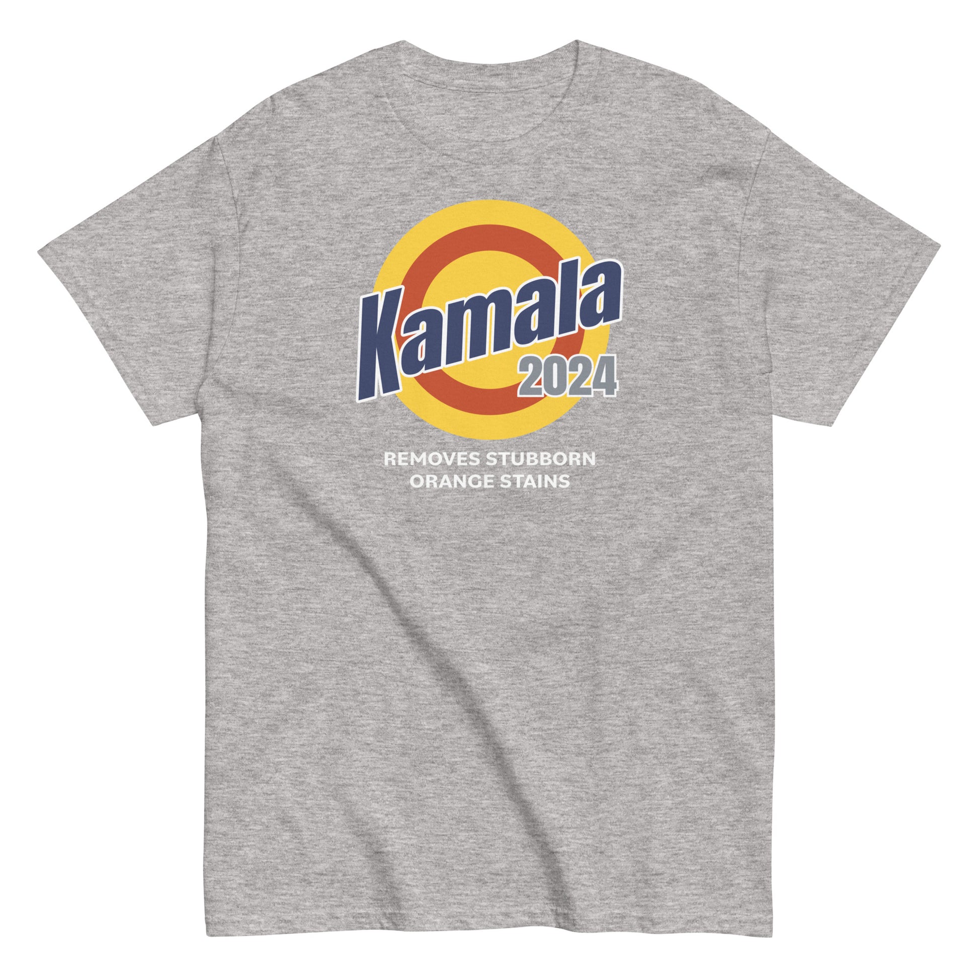 Sport Grey unisex classic tee, short sleeves, soft cotton fabric. kamala removes stubborn orange stains design