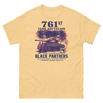 butter yellow Black Panthers WWII tank graphic tee celebrating Black soldiers