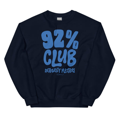 Navy blue 92% Club Integrity Matters Sweatshirt by TheBlackest Co. with bold blue text, ideal for everyday comfort and style.