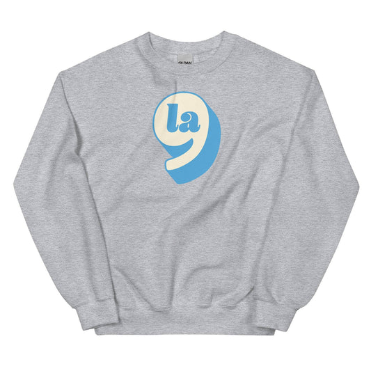 Gray sweatshirt with blue ', la' design