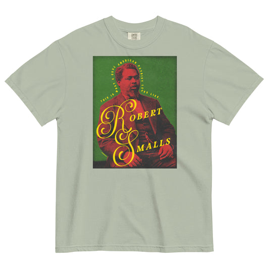 Light green t-shirt with a graphic of Robert Smalls on a white background