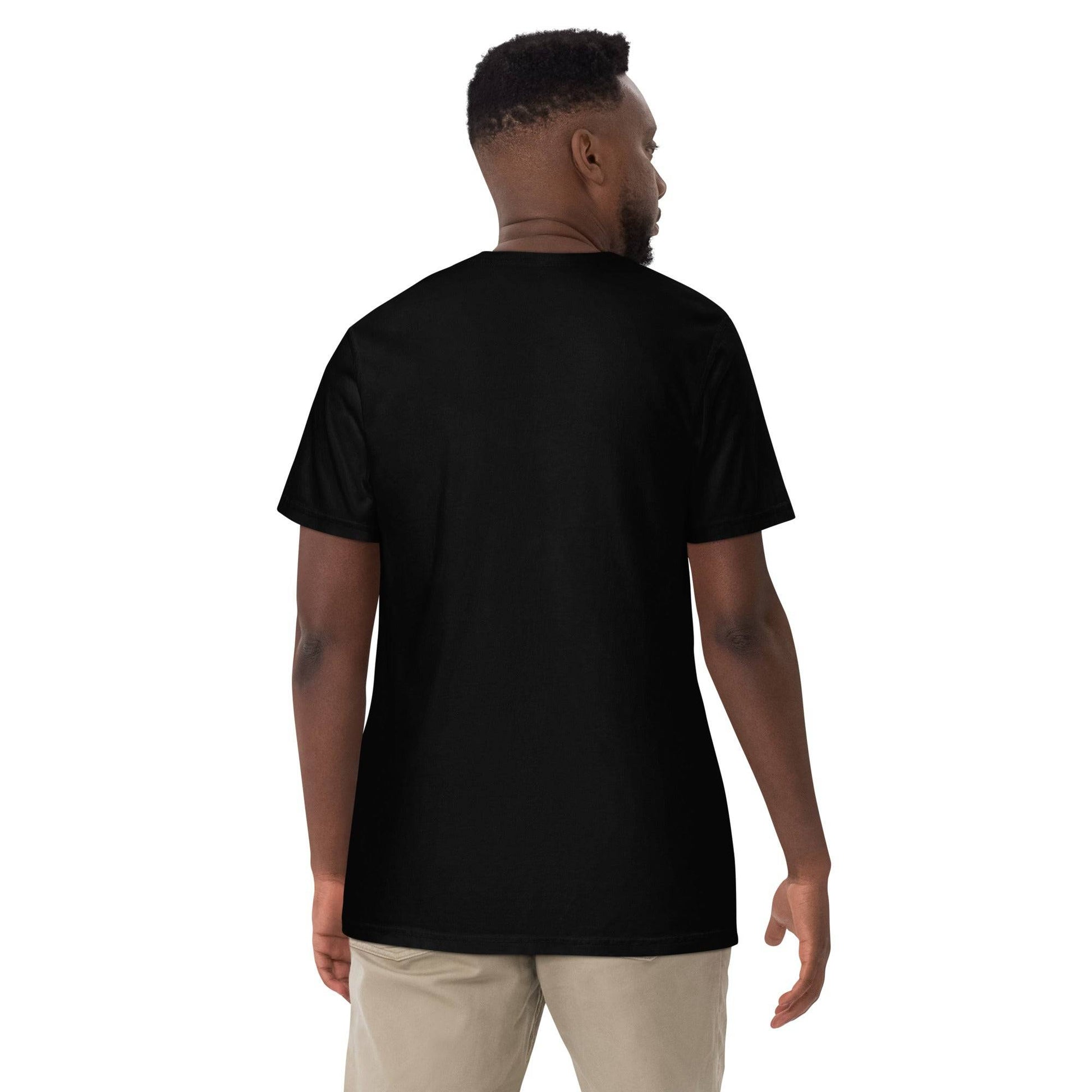 Back view of man wearing Black Panthers T-shirt in black