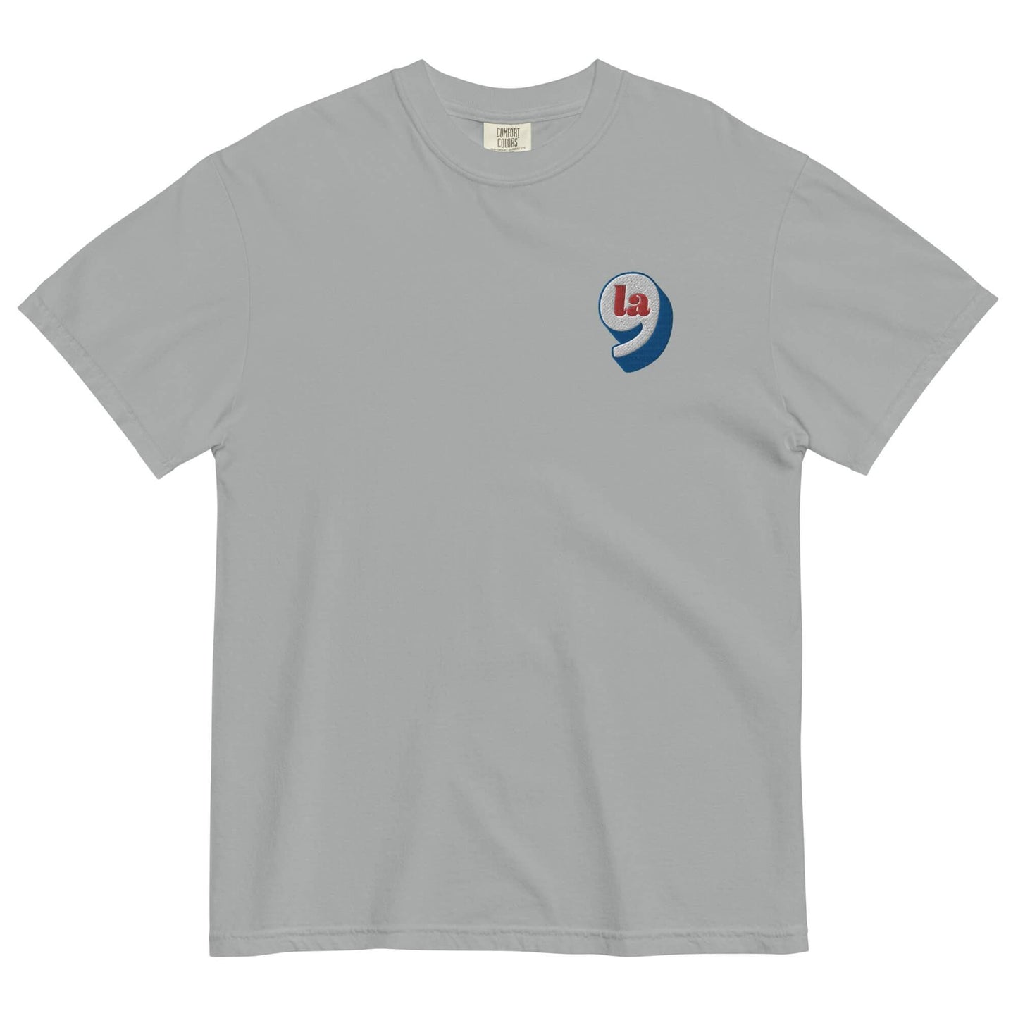 Gray heavyweight t-shirt with red white blue embroidery