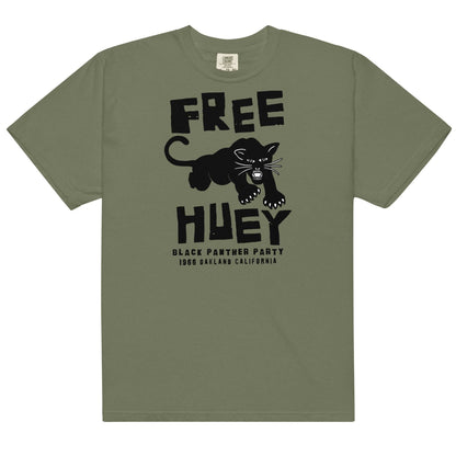 a green t - shirt with a black panther on it and says free huey