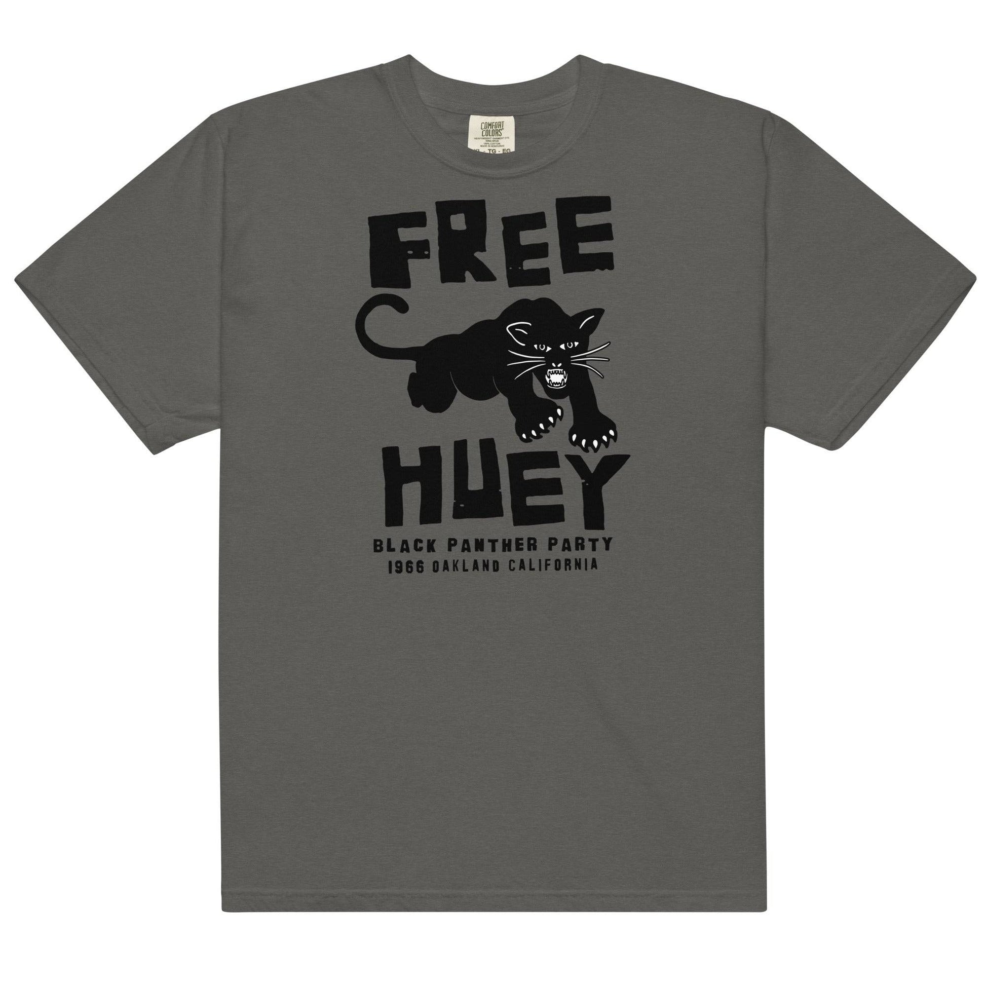 a grey t - shirt with a a black panther on it and says free huey