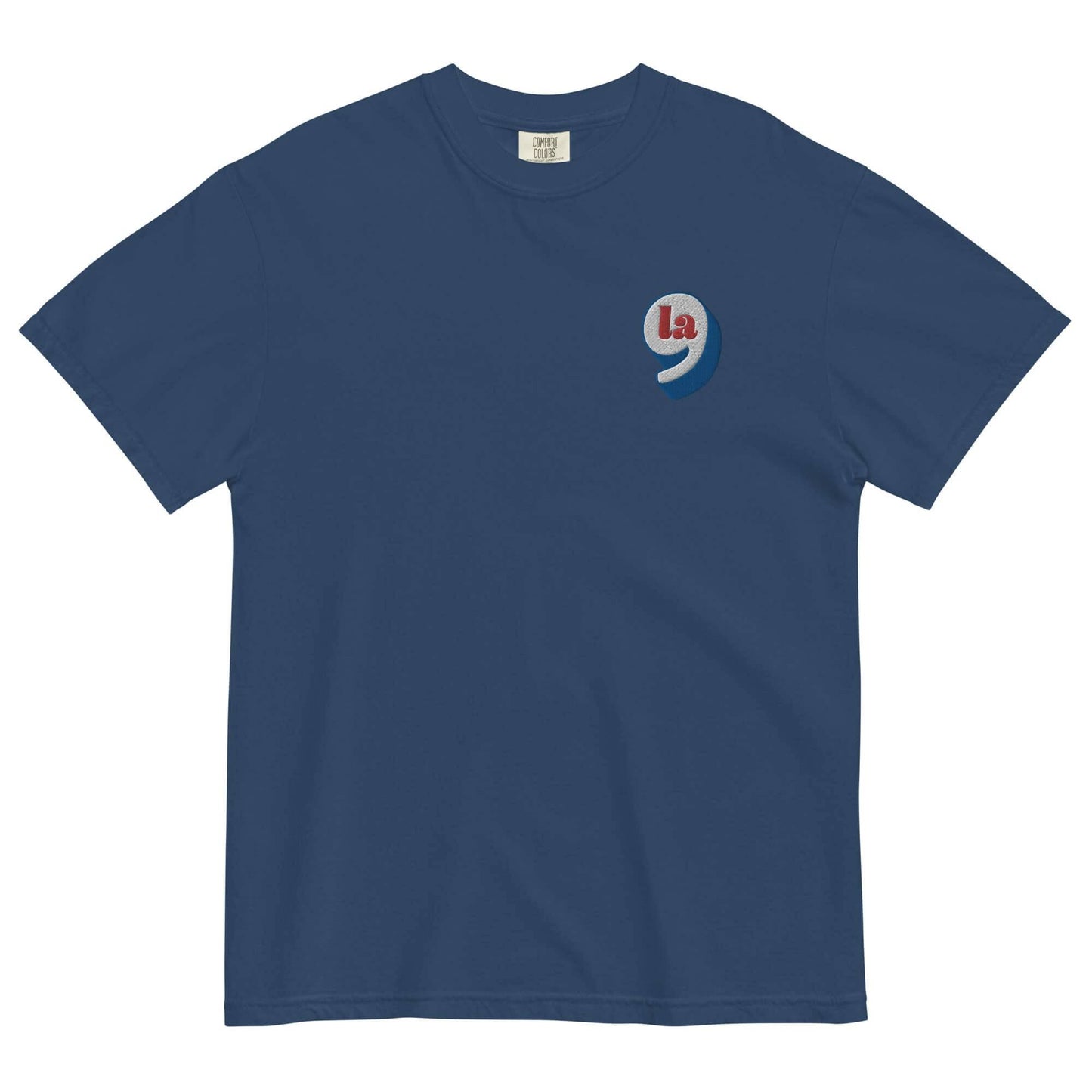 Navy blue heavyweight t-shirt with red white blue embroidery