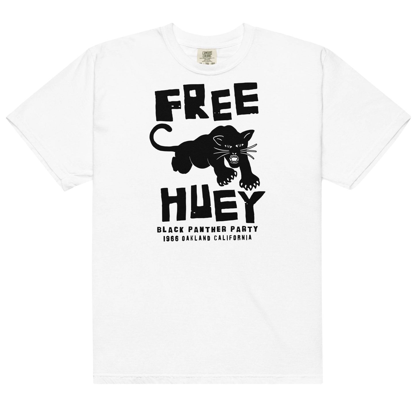 a white t - shirt with a black panther on it and says free huey