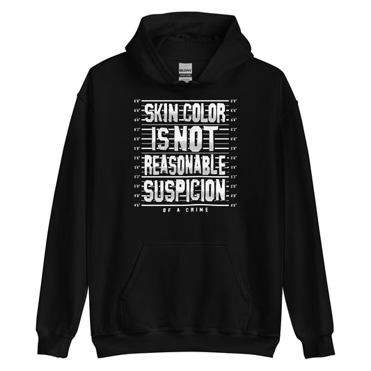 Black Skin Color Is Not A Crime Unisex Hoodie by TheBlackest Co. featuring bold white protest text design for racial justice awareness.