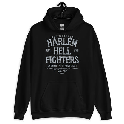 Black Harlem Hellfighter Black Soldiers Staple Unisex Hoodie with bold WWII tribute graphic honoring the 369th Infantry Regiment.